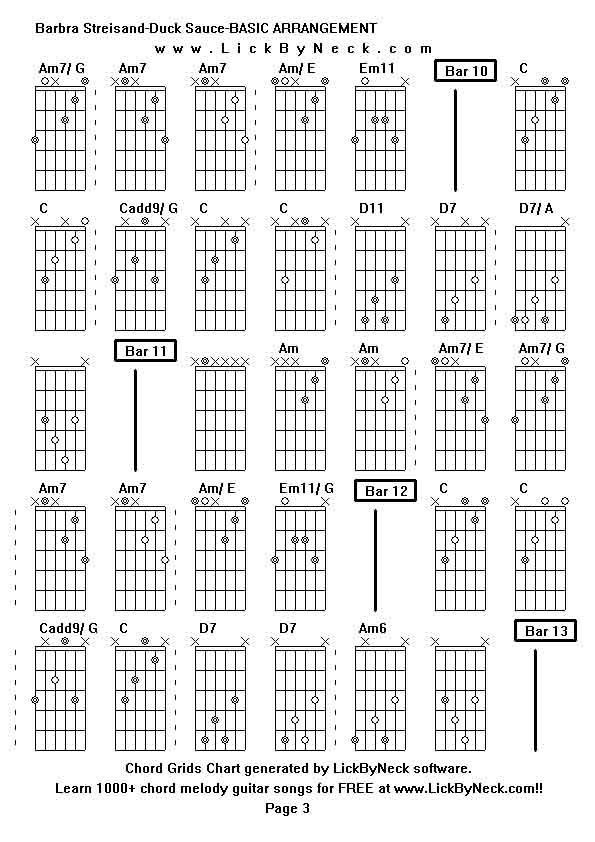 Chord Grids Chart of chord melody fingerstyle guitar song-Barbra Streisand-Duck Sauce-BASIC ARRANGEMENT,generated by LickByNeck software.